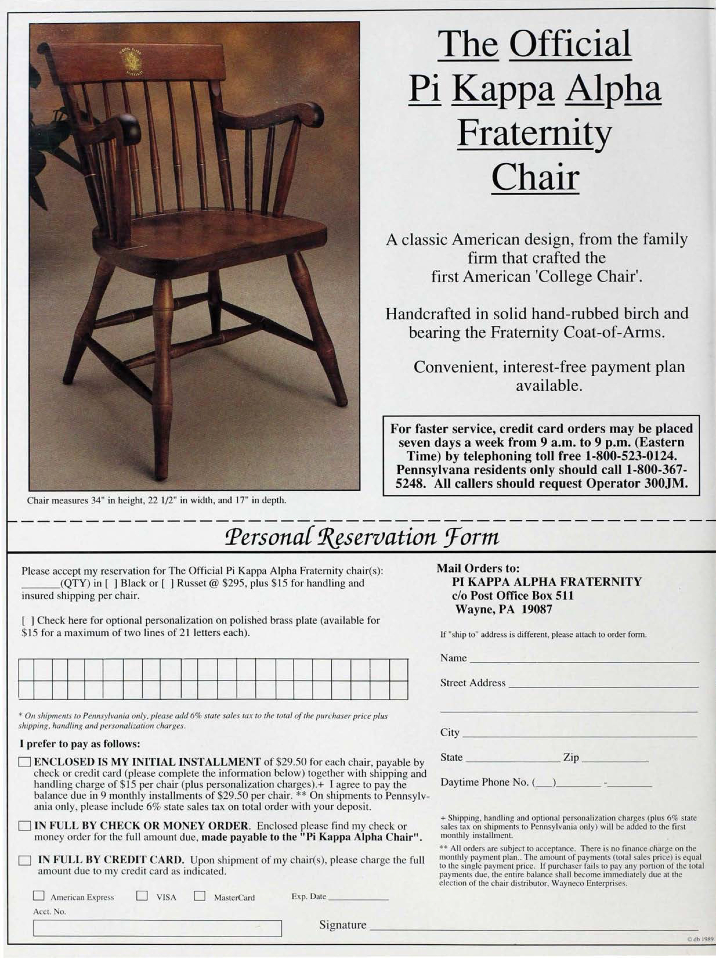 Fraternity Chair Advertisement, December 1989